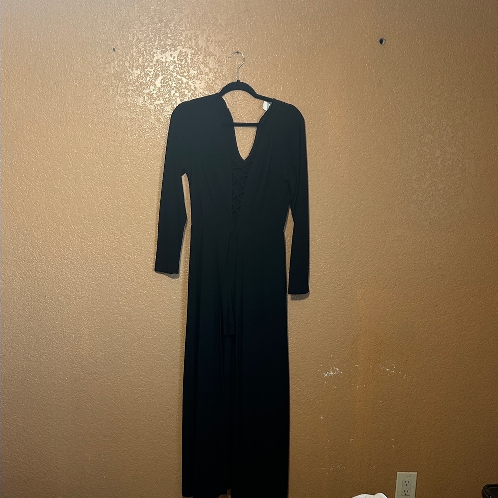 VENUS Black Long Sleeve Dress with Lace-Up Detail